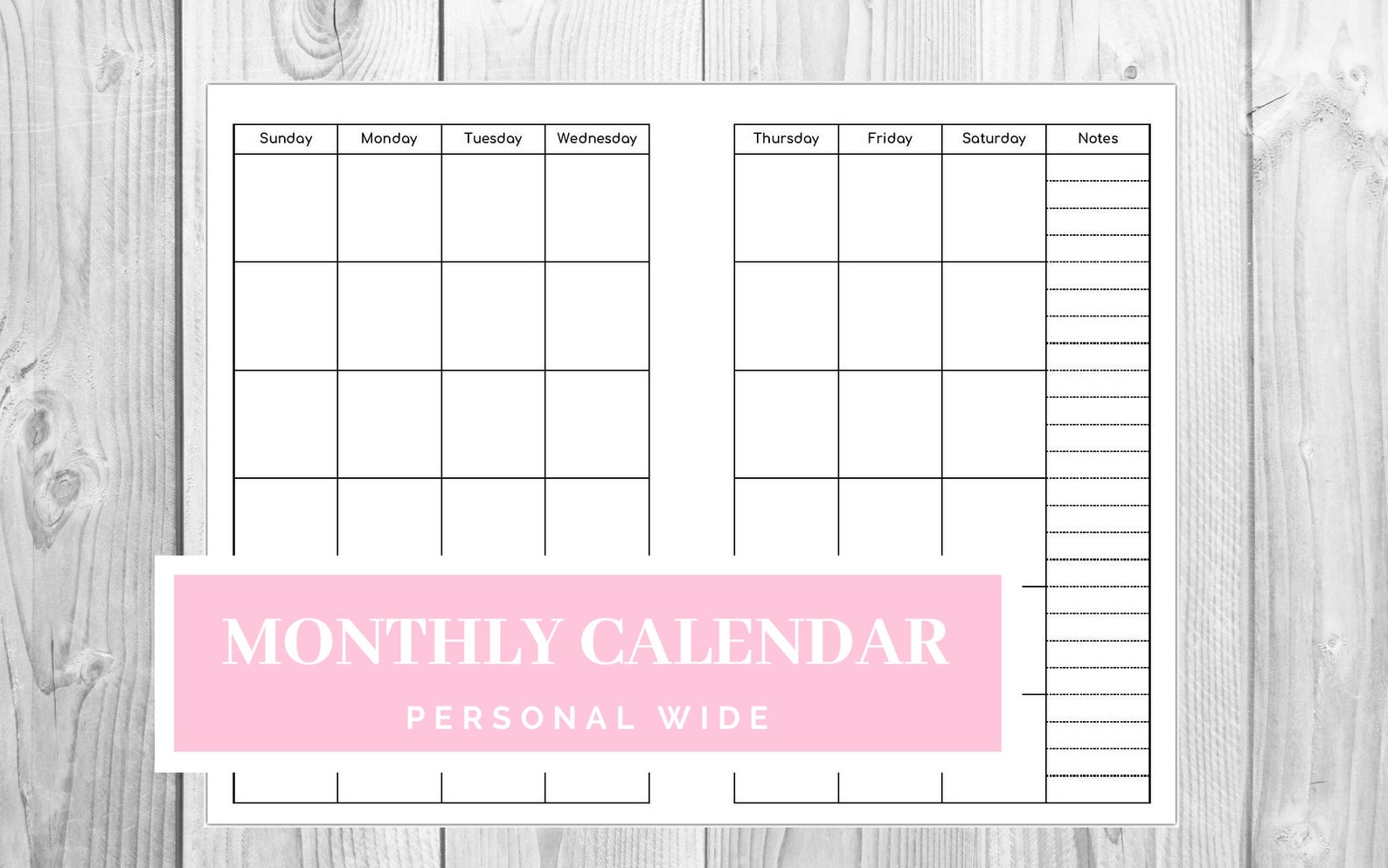 Personal Wide Monthly Calendar Blank Calendar Planner Etsy