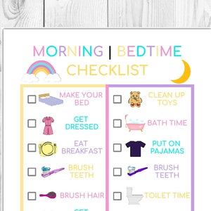 Kids Morning/bedtime Checklist Printable Chore Chart Kid - Etsy