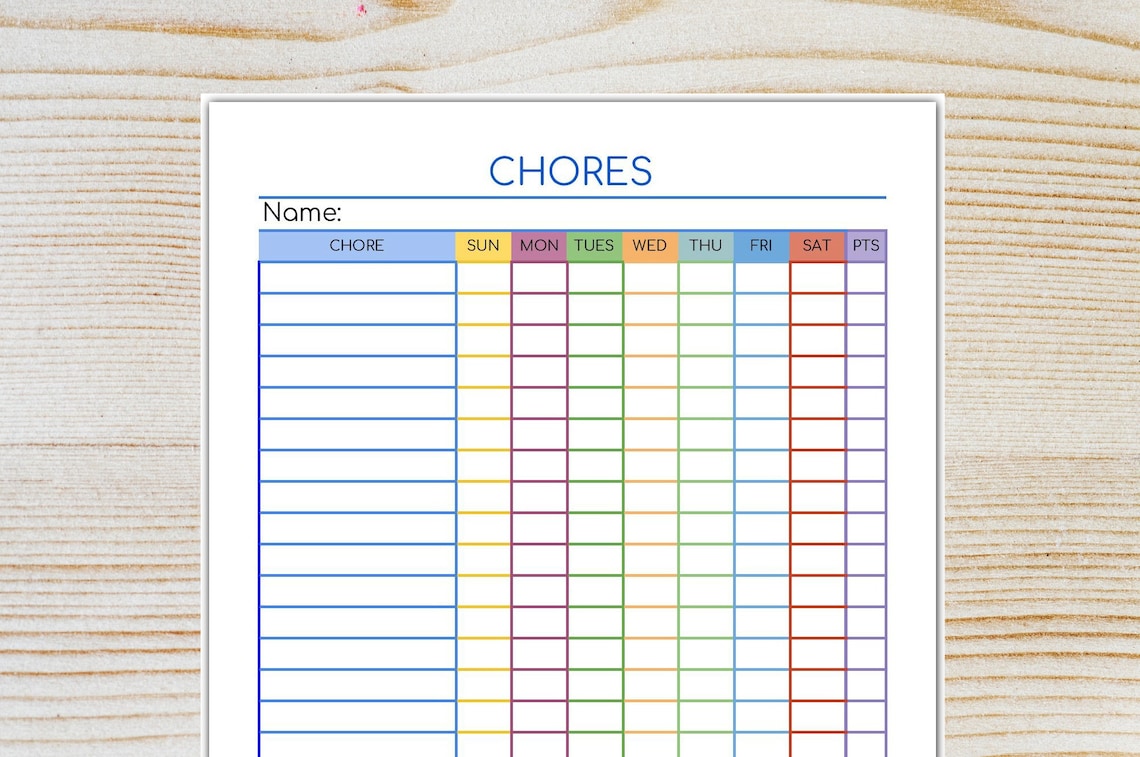 Chore List Editable Chore Chart-kids Chores Printable instant - Etsy