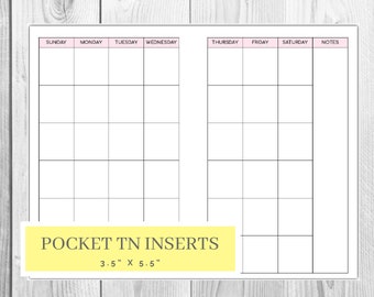 Pocket Size TN Monthly Planner Pink | Blank Calendar | Printable Planner | Month on Two Pages | Instant Download