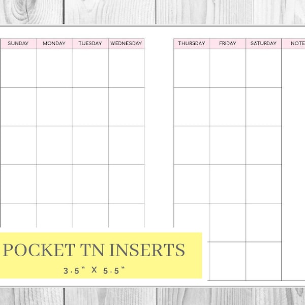 Pocket Size TN Monthly Planner Pink | Blank Calendar | Printable Planner | Month on Two Pages | Instant Download