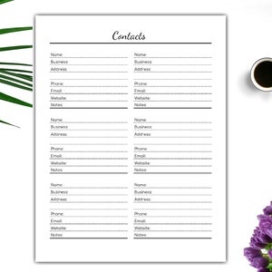 Contacts Editable Page Printable Address Book Phone Numbers US Letter ...