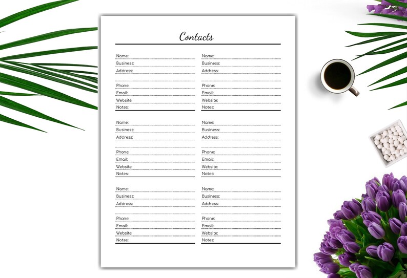 Contacts Editable Page Printable Address Book Phone Numbers - Etsy