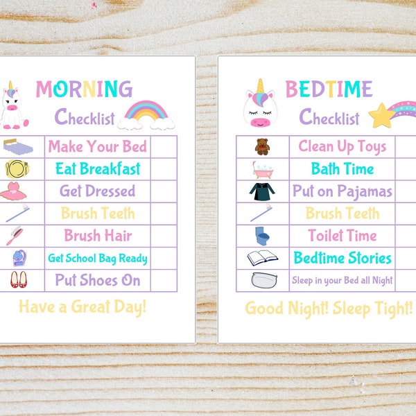 Kids Routine Unicorn Morning/Bedtime Checklist Printable | Chore Chart | Kid Routine Chart | Kid Printable | Instant Download