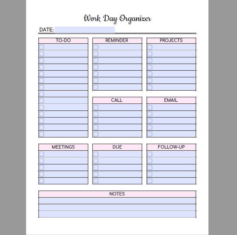 Work Day Organizer Editable PDF Pink To-do List Schedule - Etsy