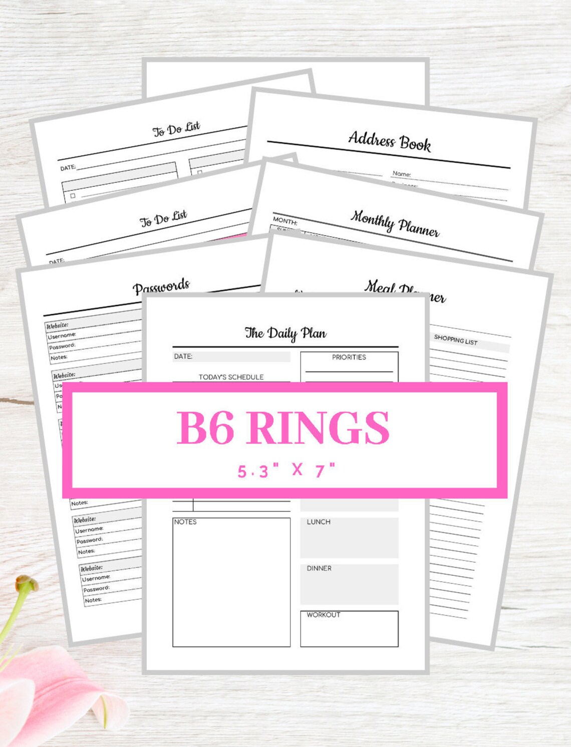 B6 Rings Basic Bundle Planner Inserts Printable Instant Etsy