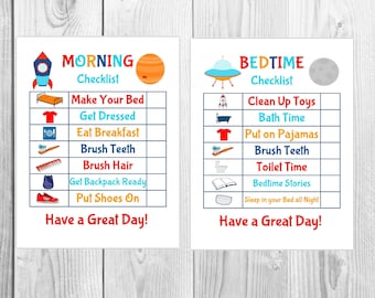 Kids Routine Space Morning/Bedtime Editable Checklist Printable | Chore Chart | Kid Routine Chart | Kid Printable | Instant Download