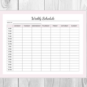 Weekly Schedule Pink Editable PDF Hourly Schedule Printable Instant ...