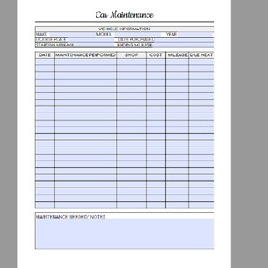 Car Maintenance Printable Editable Vehicle Records Instant Download US ...