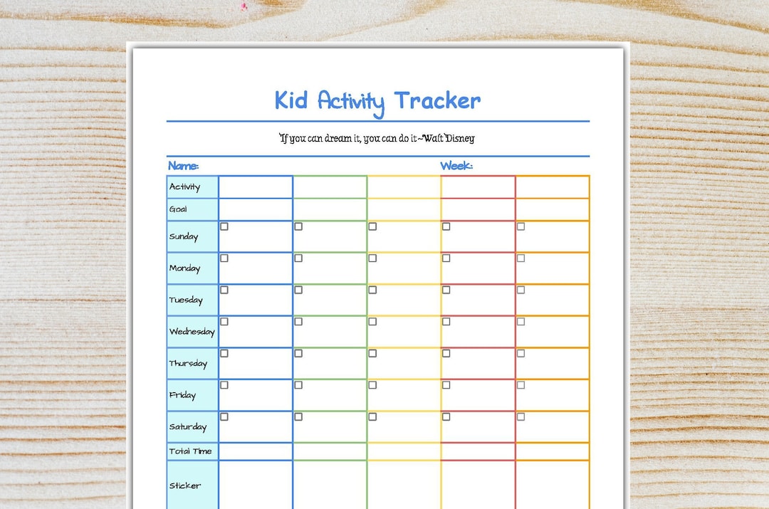 Kid Activity Tracker Printable Pdf-routine Chart-activity Reward Kid ...