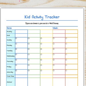 Kid Activity Tracker Printable Pdf-routine Chart-activity Reward Kid ...