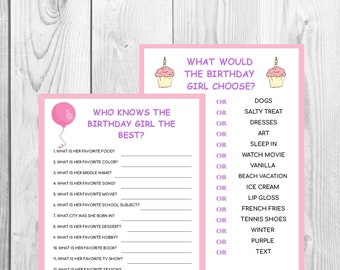 Cupcakes and Balloons Birthday Game Printable | Who Knows the Birthday Girl the Best | What Would the Birthday Girl Choose | Party Games