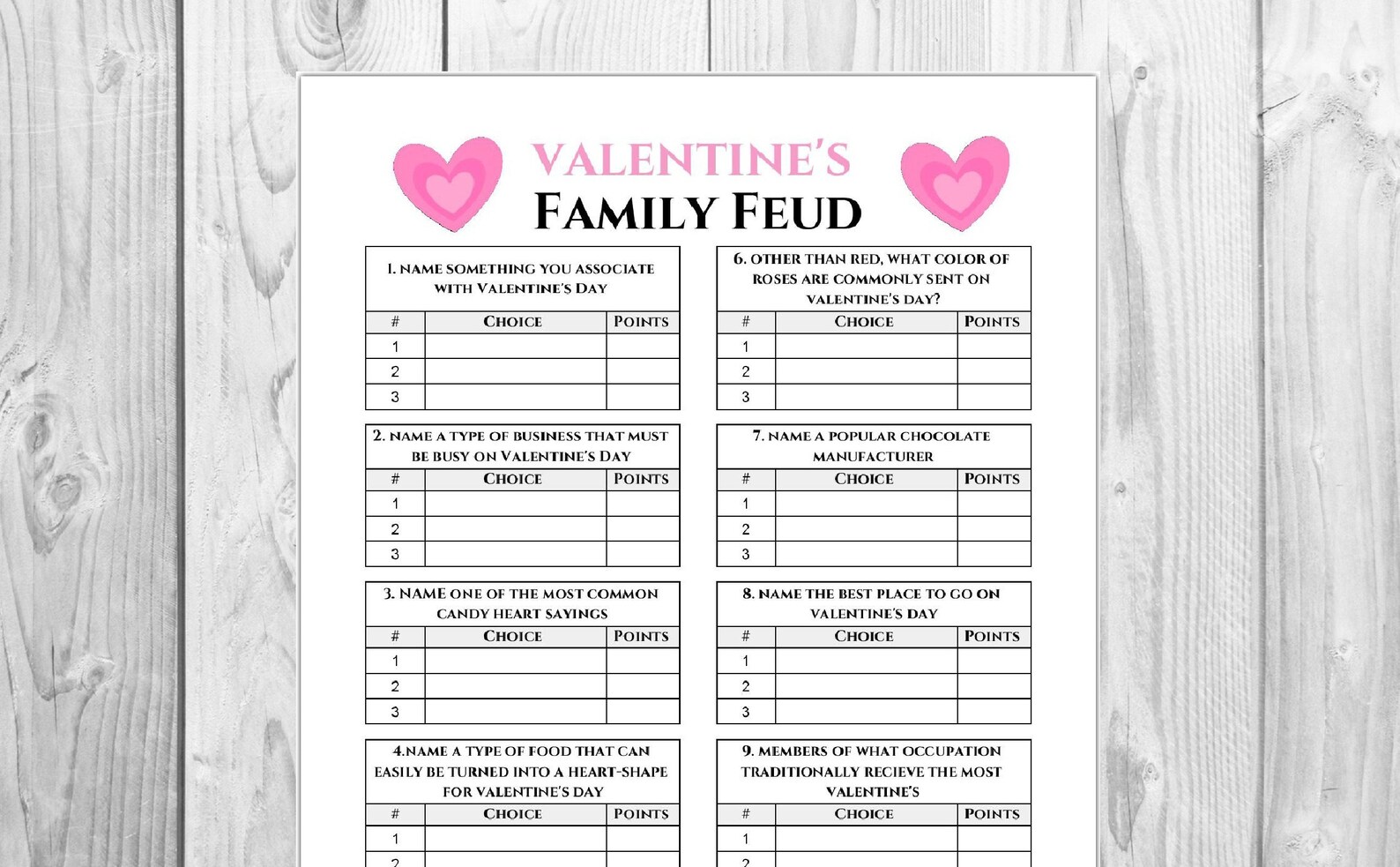 Valentine's Family Feud Game Holiday Game Printable Etsy