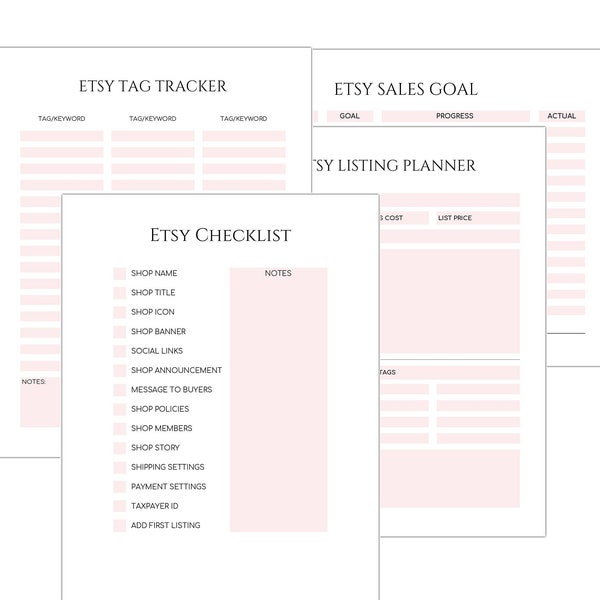 Etsy Shop Planner Pink Printable | Etsy Tag Tracker | Listing Planner | Sales Goal | Instant Download | US Letter