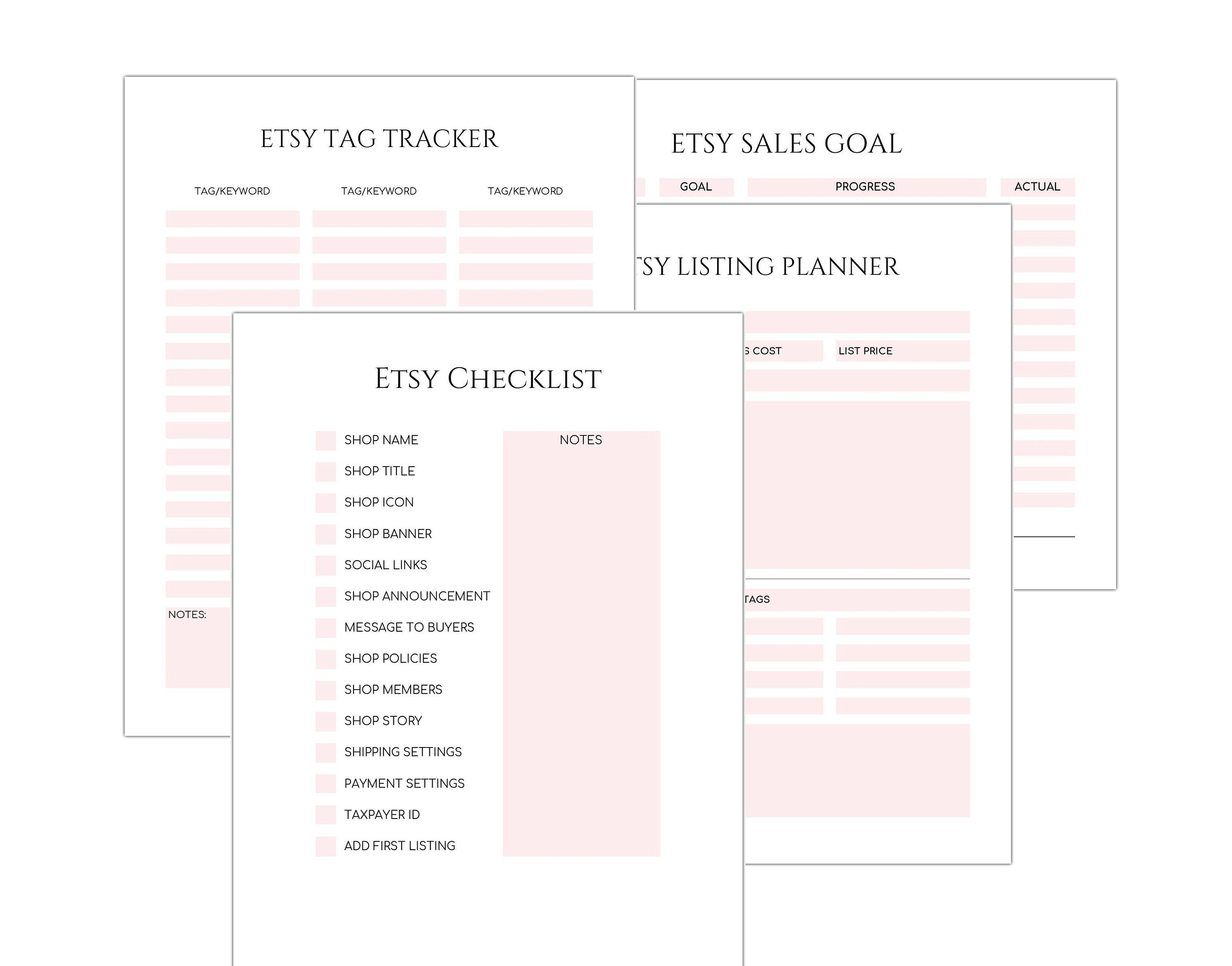 Etsy Shop Planner Pink Printable Etsy Tag Tracker Listing Etsy