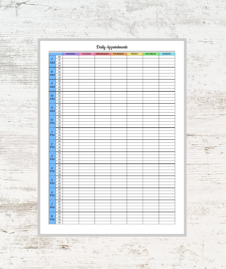 Daily Appointments Colorful Printable Editable Appointment - Etsy