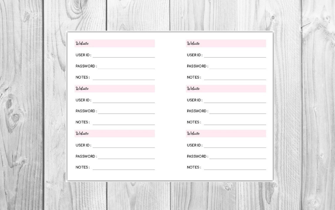 Pocket Rings Password List Printable Planner Internet | Etsy