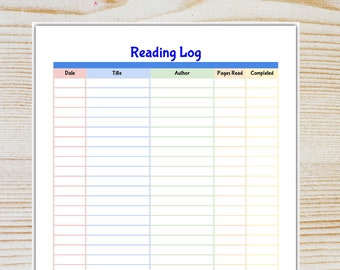 Reading Log Printable Book Log Reading List Kids Reading Etsy