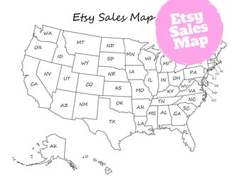 Etsy Sales Map- Printable Map- Map of USA-Coloring Map- 8.5 x 11