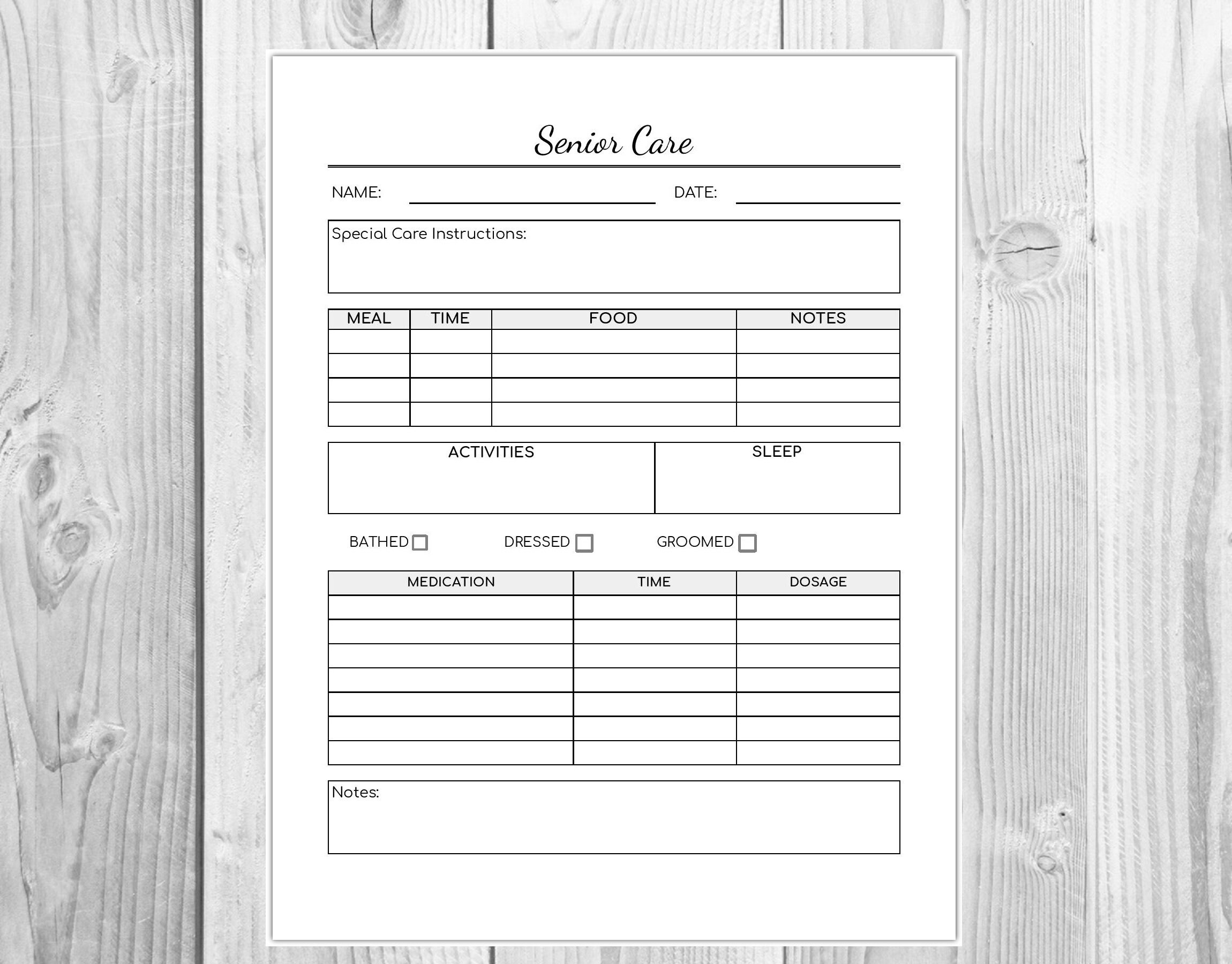 Senior Care Printable caregiver Form Elderly Care Form - Etsy UK