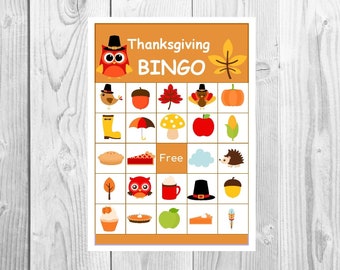 Thanksgiving Bingo Printable | Kids Games |Party Games | Birthday Activity | INSTANT DOWNLOAD