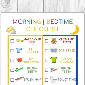 Kids Morning/bedtime Checklist Printable Chore Chart Kid Routine Chart ...