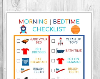 Kids Space Morning/Bedtime Checklist Printable | Chore Chart | Kid Routine Chart | Kid Printable | Instant Download