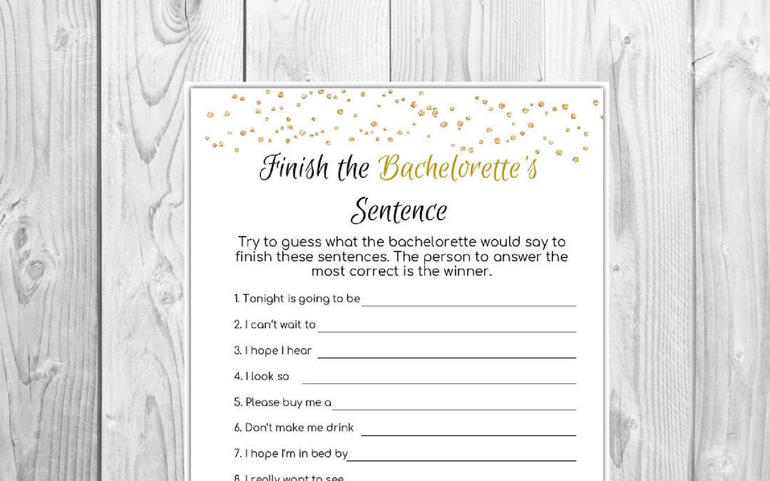 Finish the Sentence Printable bridal Shower Games INSTANT DOWNLOAD Etsy