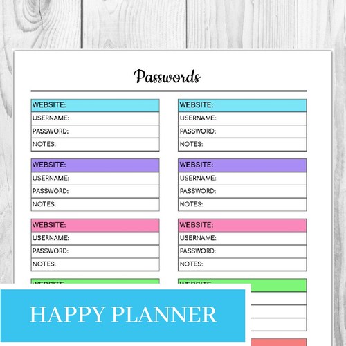 Happy Planner Inserts Password Tracker Printable Password Etsy