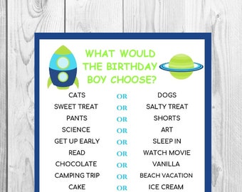 Space Boy Birthday Game Printable | What Would the Birthday Boy Choose | Kids Games | Party Games | Birthday Activity | INSTANT DOWNLOAD