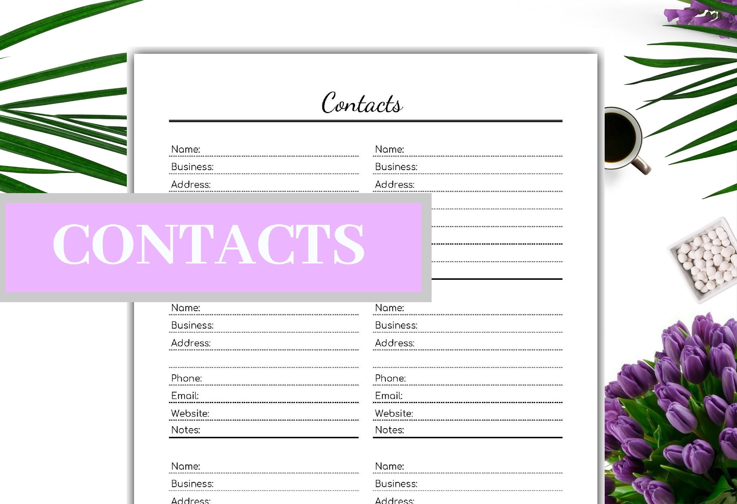 Contacts Editable Page Printable Address Book Phone Numbers Etsy