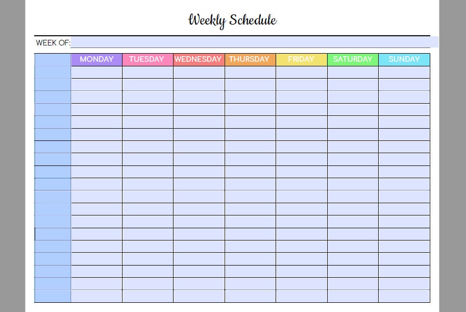 Weekly Schedule Editable PDF Colorful Hourly Schedule - Etsy