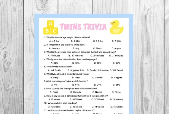 Twins Trivia Birthday Game Printable Baby Shower Game Kids - Etsy