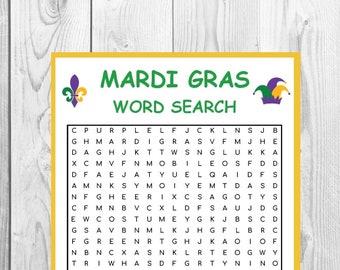 Mardi Gras Word Search Printable | Family Games | Indoor Games | Kids Games | School Activity | Printable Games | Instant Download