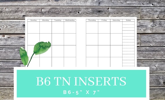 Monthly Planner B6 TN Inserts Printable Month on two pages | Etsy