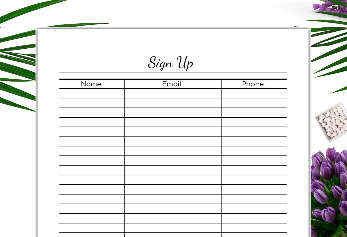 Sign up Sheet Printable Editable Event Sheet Email List Etsy