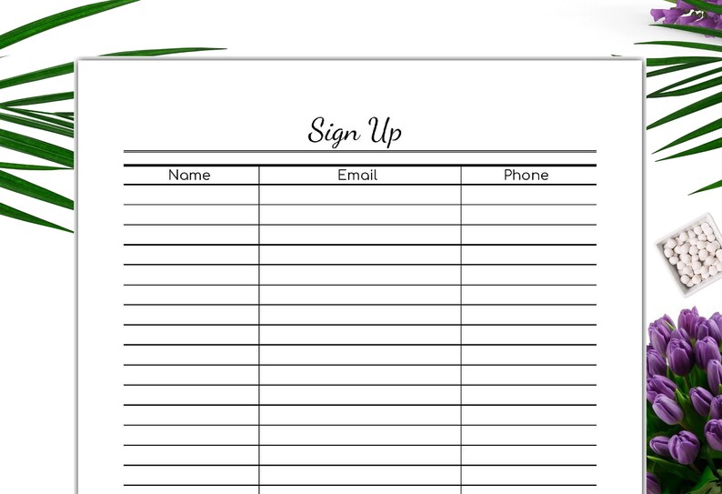 Sign Up Sheet Printable Editable Event Sheet Email List Etsy