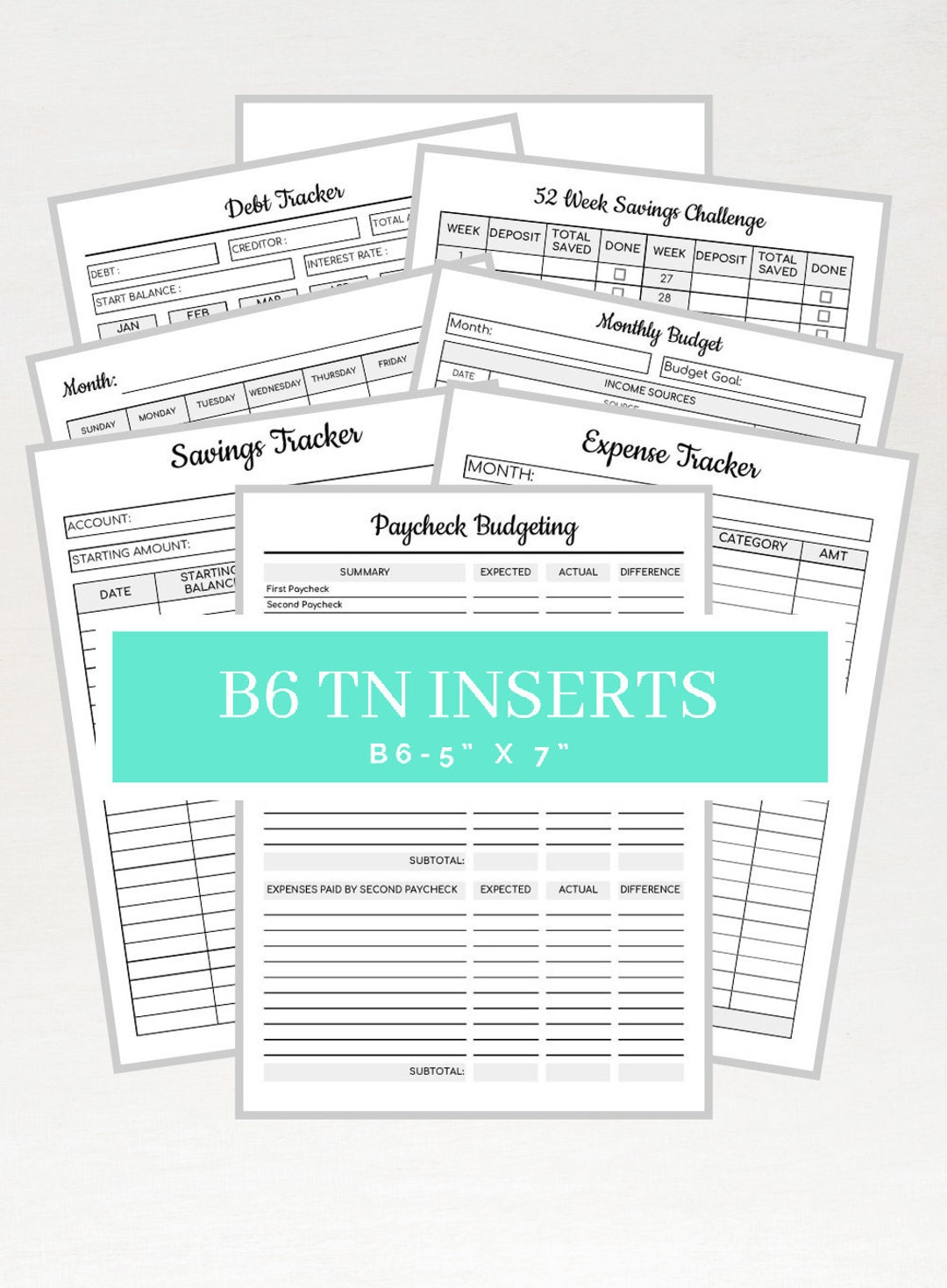 B6 TN Finance Planner Bundle Printable Savings Tracker Budget Planner ...