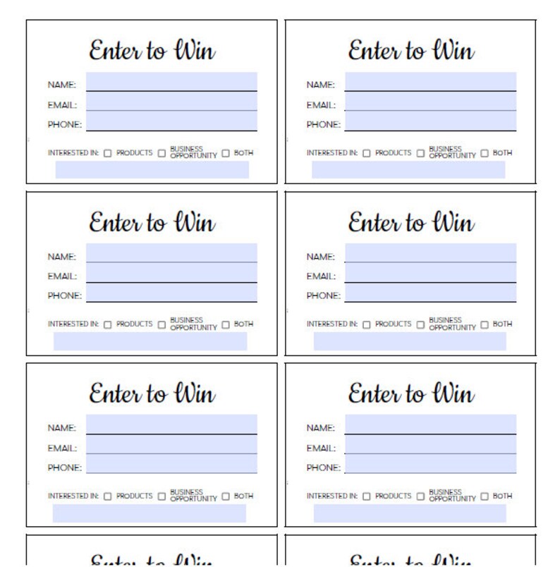 Enter to Win Template Printable Fillable Enter to Win - Etsy