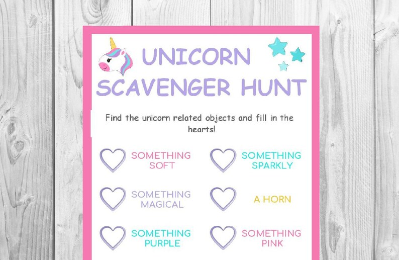 unicorn scavenger hunt birthday game home activity etsy