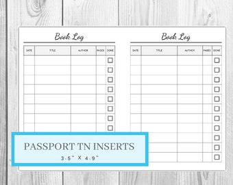 Passport Size TN Book Log | Reading List | Travelers Notebook | Instant Download