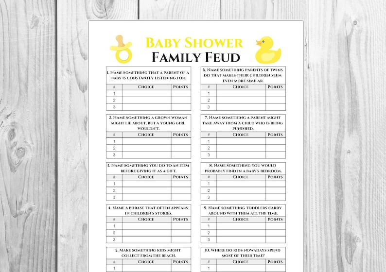 baby shower family feud game party game printable family