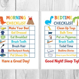 Kids Morning/Bedtime Dinosaur Checklist Printable | Chore Chart | Kid Routine Chart | Kid Printable | Instant Download