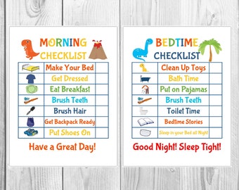Kids Morning/Bedtime Dinosaur Checklist Printable | Chore Chart | Kid Routine Chart | Kid Printable | Instant Download