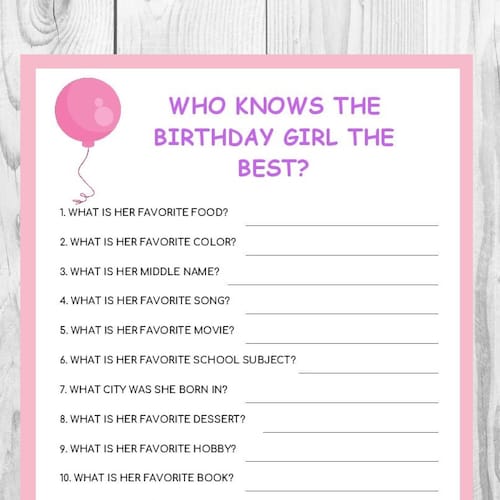Pink Birthday Game Who Knows the Birthday Girl Printable - Etsy