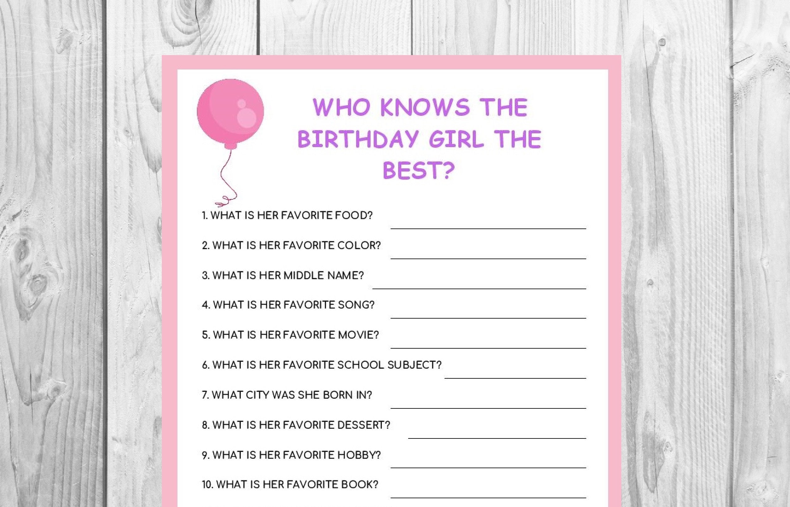 Pink Birthday Game Who Knows the Birthday Girl Printable Etsy