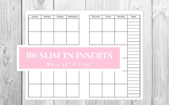 Monthly Planner B6 Slim TN Inserts Printable Month on Two - Etsy