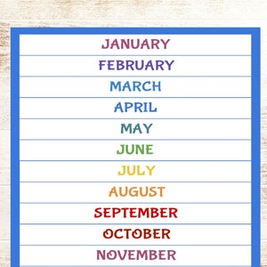 Days of Week &amp; Months of the Year Printable Kid Printable - Etsy