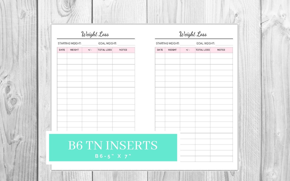 B6 TN Weight Loss Tracker Weight Log Fitness Goals Etsy