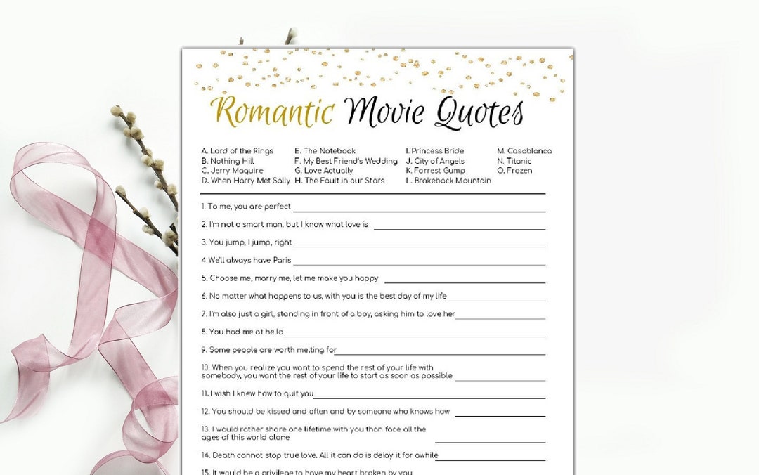 Romantic Movie Quotes Printable- Bridal Shower Games - INSTANT DOWNLOAD ...